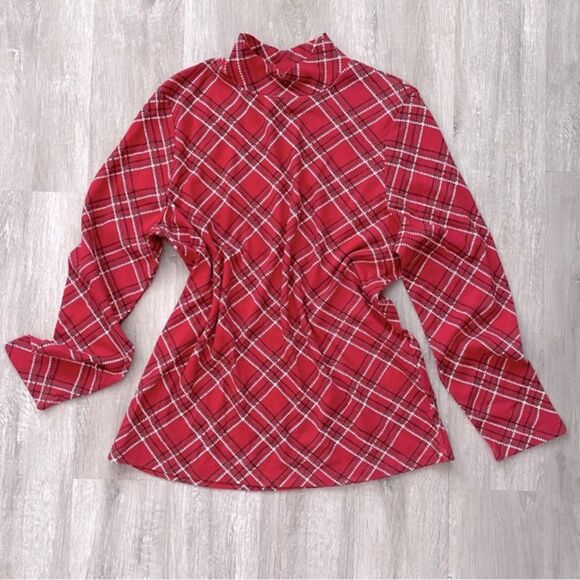 Karen Scott Tops - Women's Plus Size Red Ugly Christmas Holiday Plaid Cotton Long Sleeve Top 3X